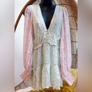 Sana Hemant & Nandita Mini Long Sleeve Dress Size Medium Ruffle Floral